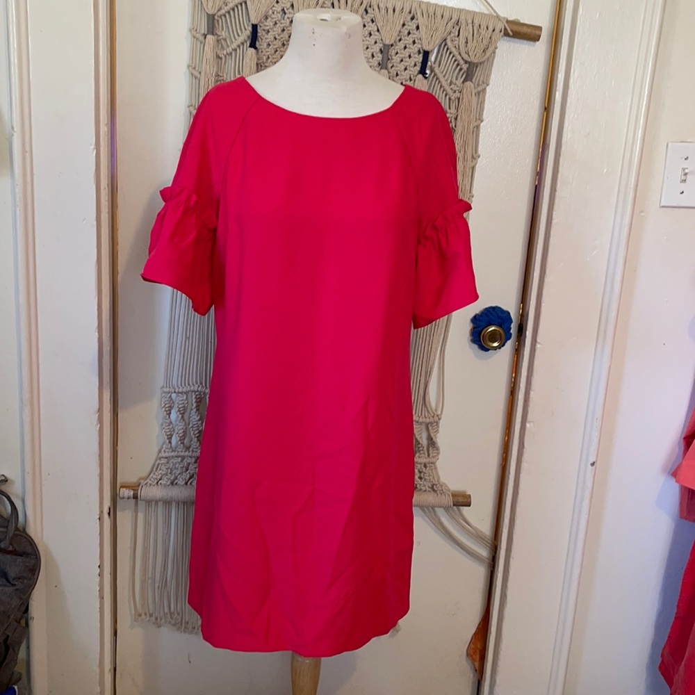 Banana republic hot pink shift ruffle dress size m